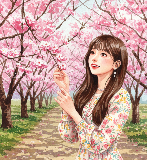 벚꽃을 즐기는 여성