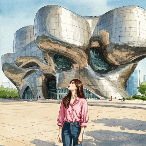 see the cool design of the Dongdaemun Design Plaza.